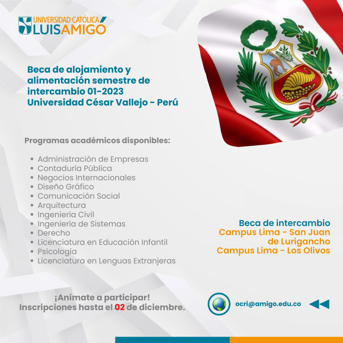 Convocatoria de Intercambios 01- 2023 - Perú