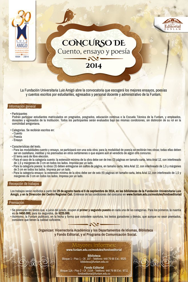 CONCURSO DE CUENTO, ENSAYO Y POESÍA.