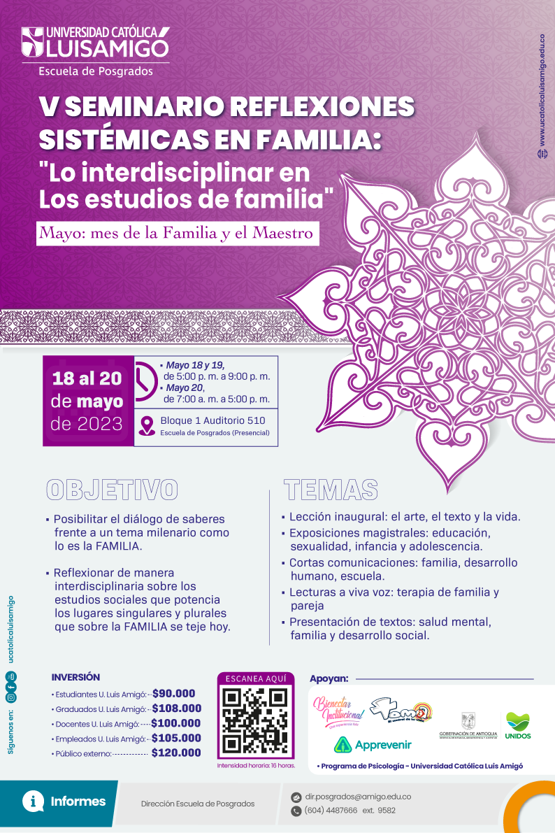 V Seminario Reflexiones Sistémicas en Familia: "lo interdisciplinar en los estudios de familia".