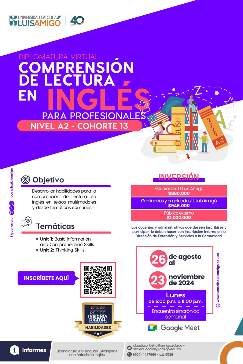 Diplomatura virtual comprensión de lectura en inglés para profesionales - nivel A2, cohorte 13