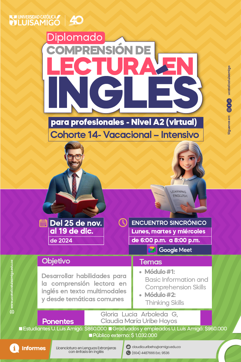Diplomado: Comprensión de Lectura en inglés para profesionales - Nivel A2 (virtual)