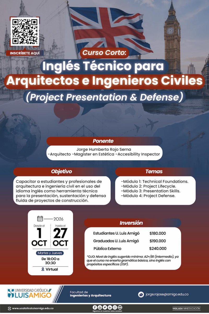 Curso corto: Inglés técnico para Arquitectos e Ingenieros Civiles (Project Presentation & Defense)