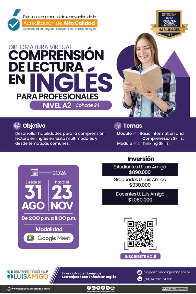 Diplomatura virtual Comprensión de lectura en inglés para profesionales - Nivel A2 Cohortes 24