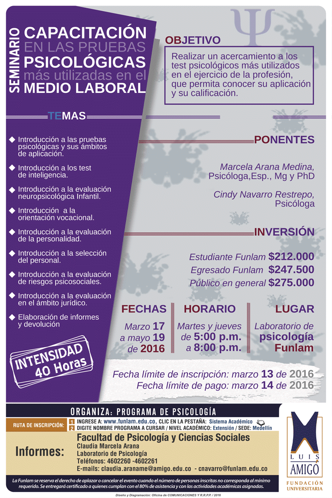 Seminario Capacitación en las pruebas psicológicas más utilizadas en el medio laboral