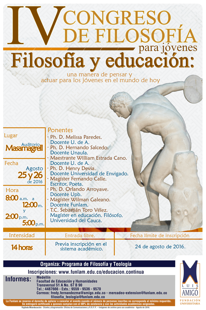 IV Congreso de filosofía para jóvenes "filosofía y educación: una manera de pensar y actuar para los jóvenes en el mundo de hoy"