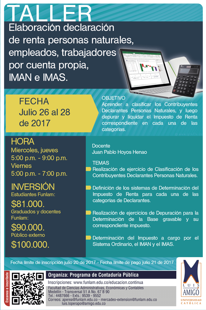 Taller de Elaboración declaración de renta personas naturales, empleados, trabajadores por cuenta propia, IMAN e IMAS