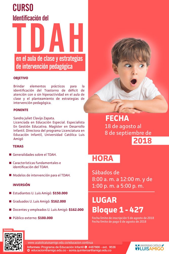 Curso identificación del TDAH en el aula de clase y estrategias de intervención pedagógica