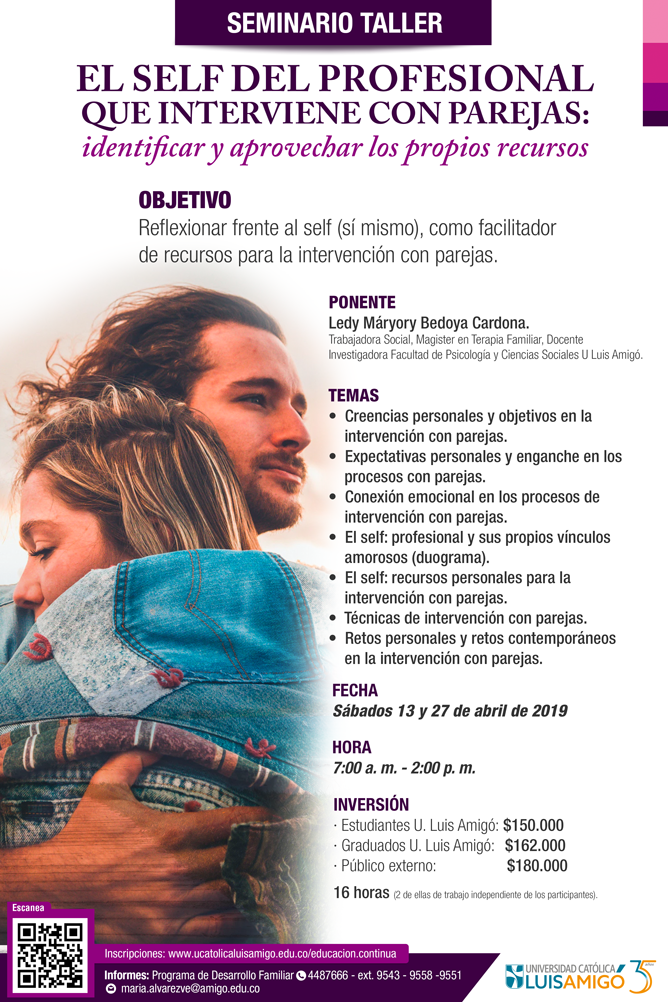 SEMINARIO TALLER: EL SELF DEL PROFESIONAL QUE INTERVIENE CON PAREJAS: IDENTIFICAR Y APROVECHAR LOS PROPIOS RECURSOS